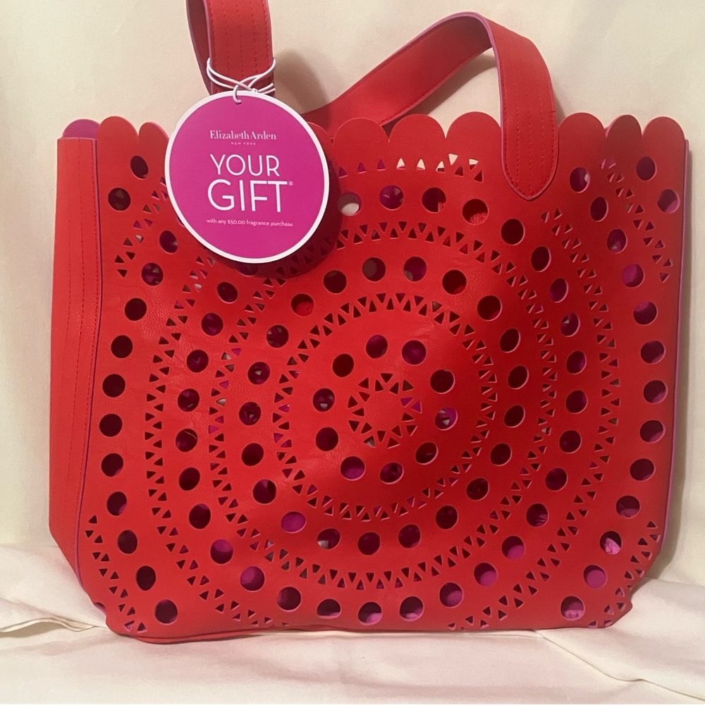 Elizabeth Arden Women's Red Openwork Tote Bag Purse Handbag New With Tags